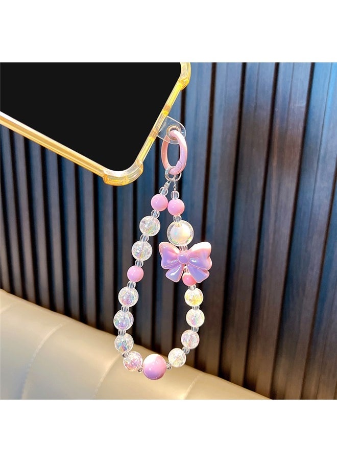 yongsheng 2pcs Cute Phone Chain Accessory Pink and Purple，Phone Charms Women Beaded for Wrist Lanyard,Wrist Cute Strap for Phone Case,Wallet Camera  - Image 3