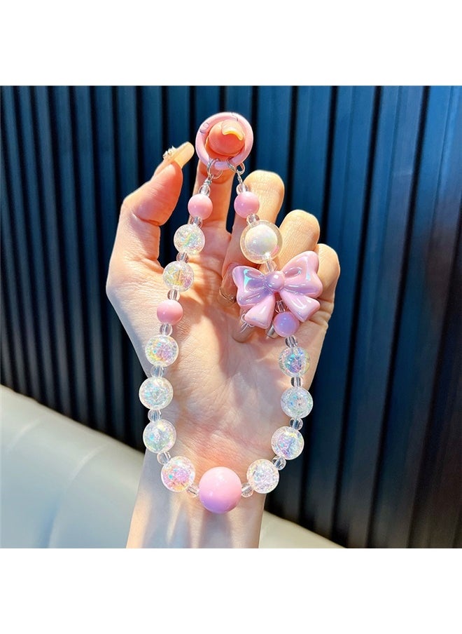 yongsheng 2pcs Cute Phone Chain Accessory Pink and Purple，Phone Charms Women Beaded for Wrist Lanyard,Wrist Cute Strap for Phone Case,Wallet Camera  - Image 2