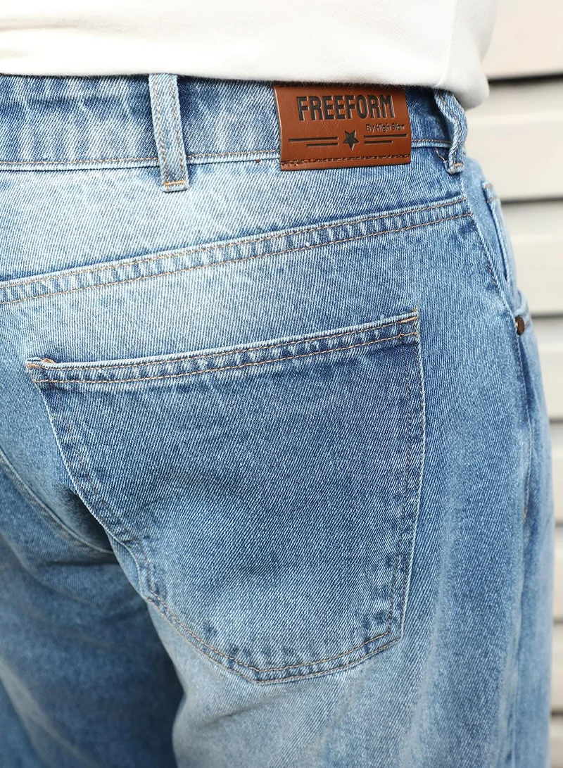 HIGH STAR Men's Indigo 100% Cotton Bleached Full Length Straight Fit Jeans
