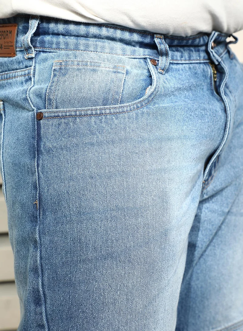 HIGH STAR Men's Indigo 100% Cotton Bleached Full Length Straight Fit Jeans