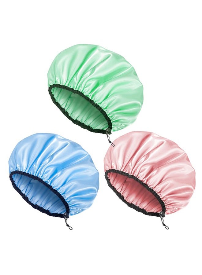 Auban Shower Cap for Women, Adjustable Reusable, Extra Large, Double-Layer Waterproof Bathing cap, Waterproof Exterior, EVA Lining, Hair Cap for All Hair Lengths, 3 Colors - Image 1