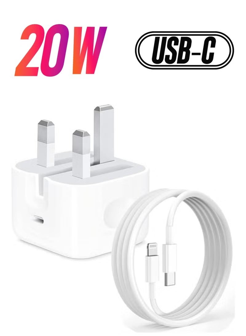 ZapLin iPhone 20W Fast Charger | USB C Wall Fast Charger with2m USB C to Lightning Cable Compatible with iPhone 14/14 Pro/14 Pro Max/13/12/SE2020/11/XR/XS Max/X/iPad - Image 1