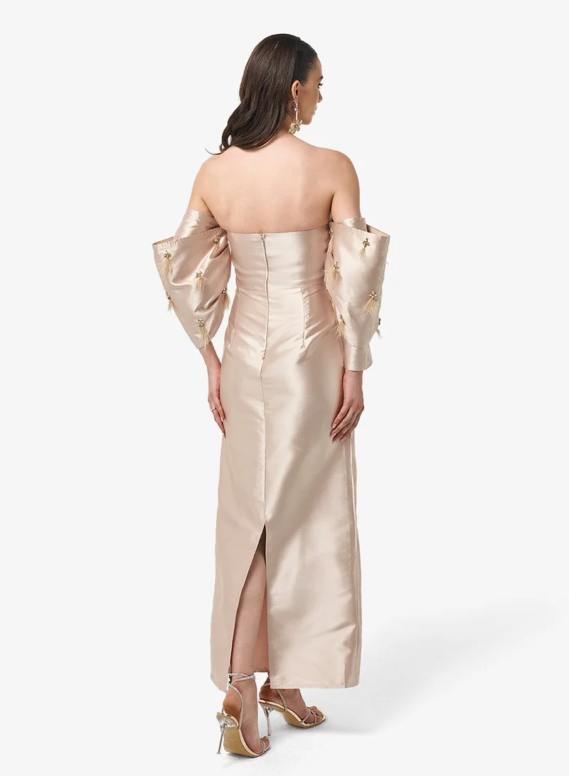 Threadz by Ajooni  Off Shoulder Maxi Dress for Women | Best Price UAE