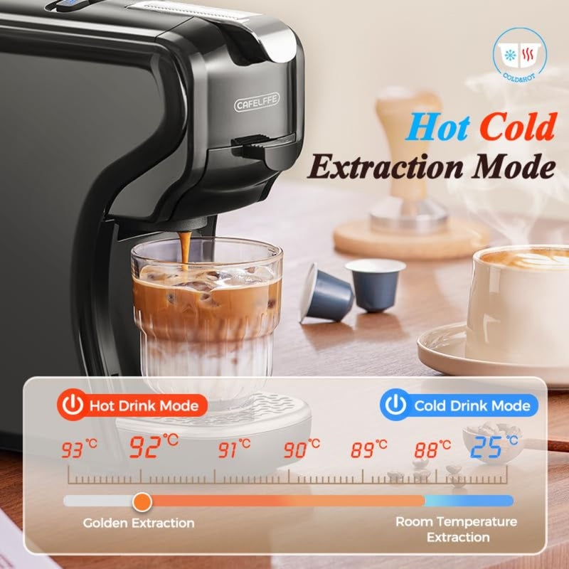Home office capsule pod coffee machine: 19 bar pressure, adjustable cup height, hot/cold brew, compact espresso maker compatible with Nes Original/DG/ground, stainless steel black - Image 5