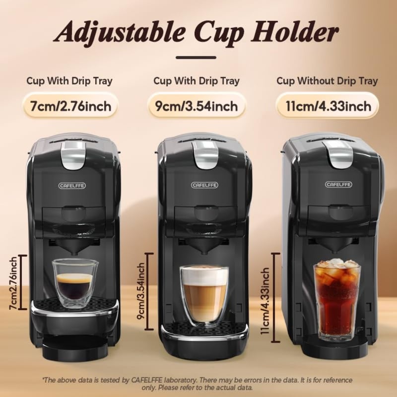 Home office capsule pod coffee machine: 19 bar pressure, adjustable cup height, hot/cold brew, compact espresso maker compatible with Nes Original/DG/ground, stainless steel black - Image 4
