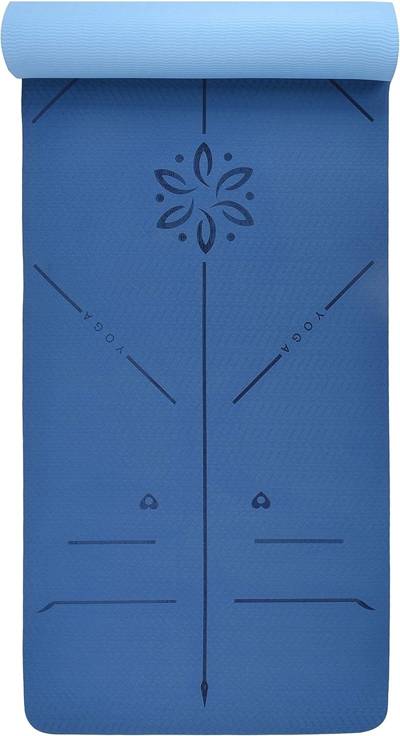 YOGATI ® Yoga Mat with Strap with Alignment Lines. Home Workout Mat for Women, Men and Kids. Thick Non Slip Yoga Mat for Pilates and Fitness. Brown, Pink and Purple Yoga Mats - Image 2