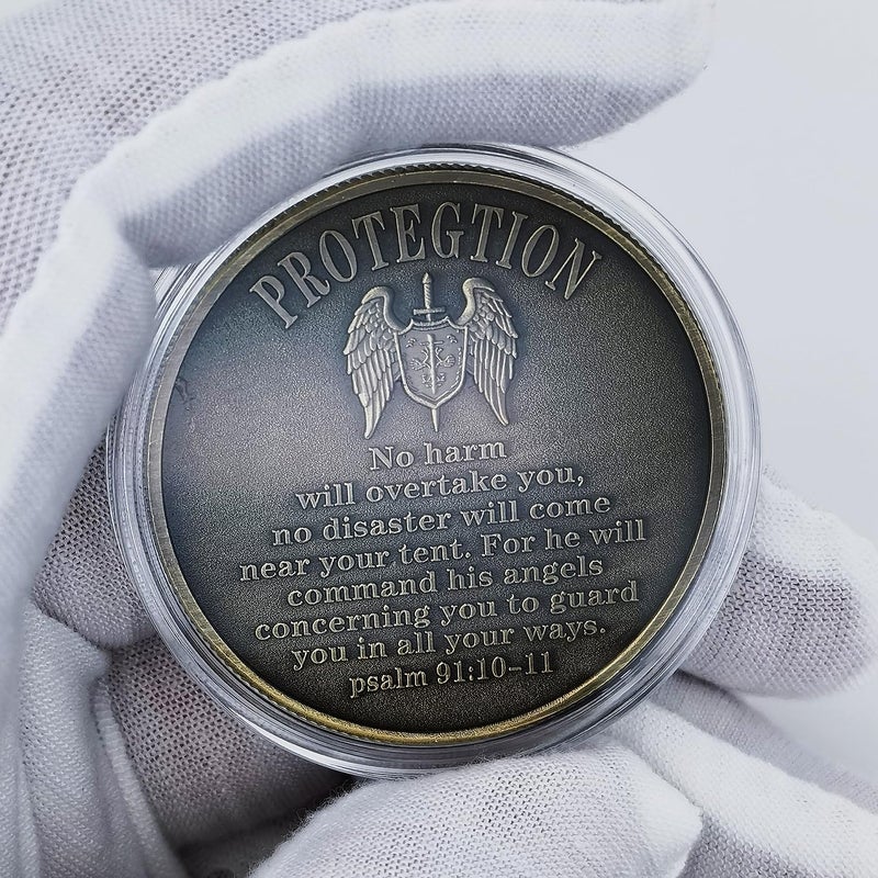 Aomcisi The Archangel Saint Michael Challenge Coin - Psalm 91:10-11 Inspirational Gift for Spiritual Protection & Faith (Single Coin) - Image 3