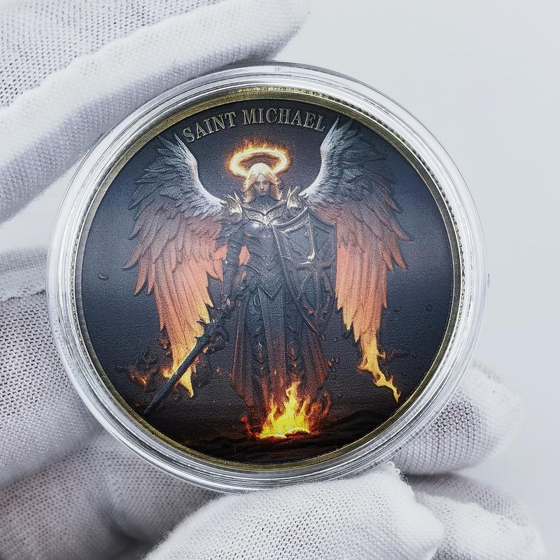Aomcisi The Archangel Saint Michael Challenge Coin - Psalm 91:10-11 Inspirational Gift for Spiritual Protection & Faith (Single Coin) - Image 2