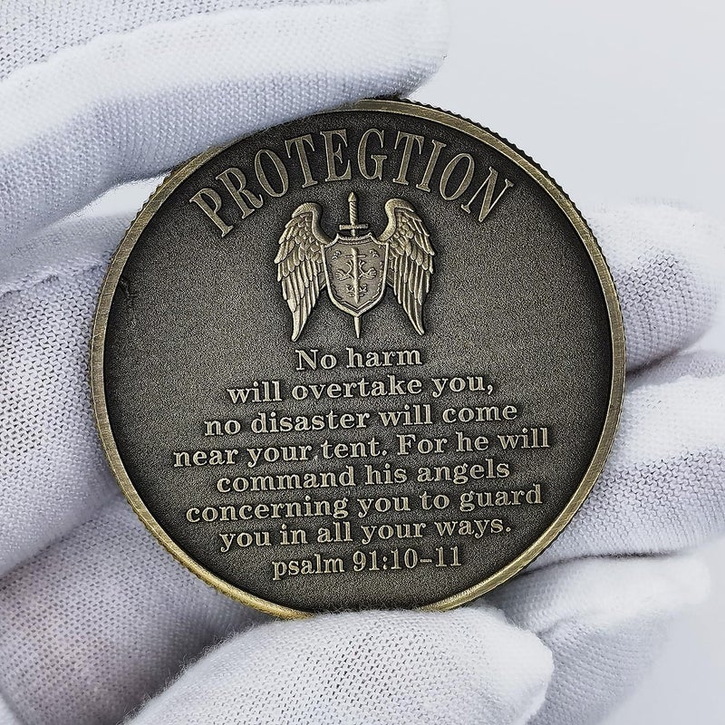 Aomcisi The Archangel Saint Michael Challenge Coin - Psalm 91:10-11 Inspirational Gift for Spiritual Protection & Faith (Single Coin) - Image 5