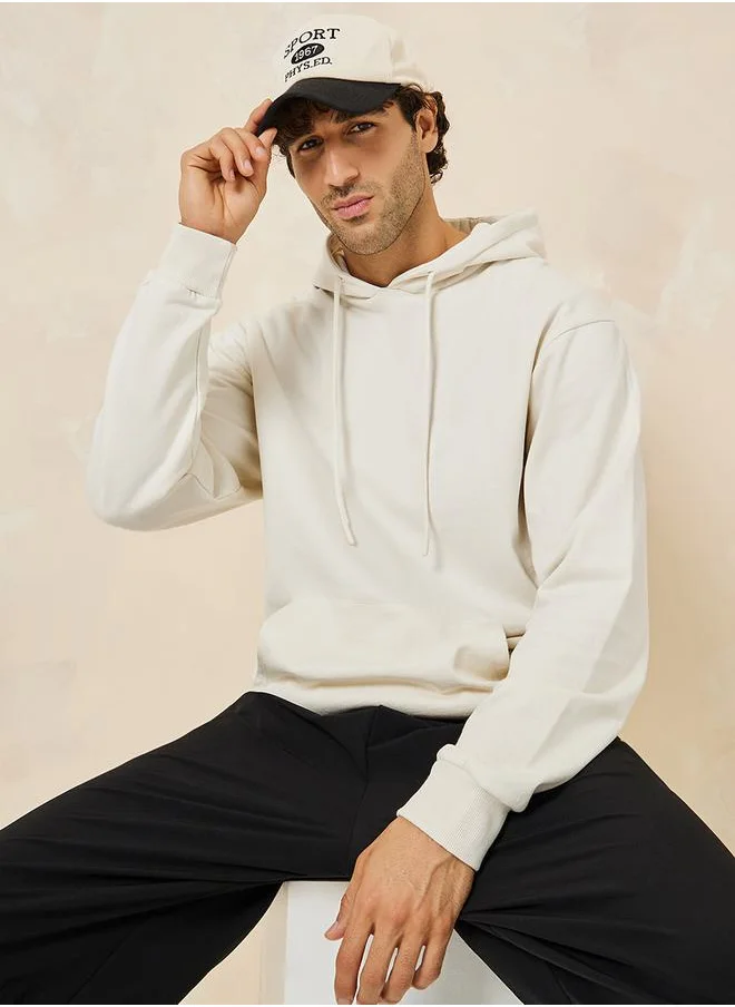 Styli Relaxed Fit Fleece Hoodie with Kangaroo Pocket
