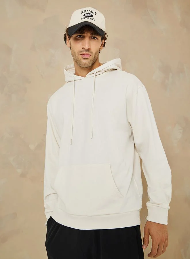ستايلي Relaxed Fit Fleece Hoodie with Kangaroo Pocket