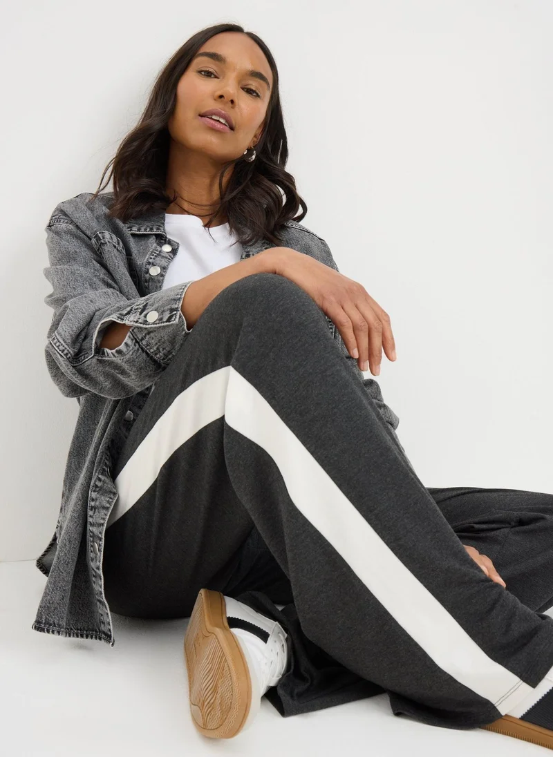 Matalan Charcoal Side Stripe Wide Leg Trousers