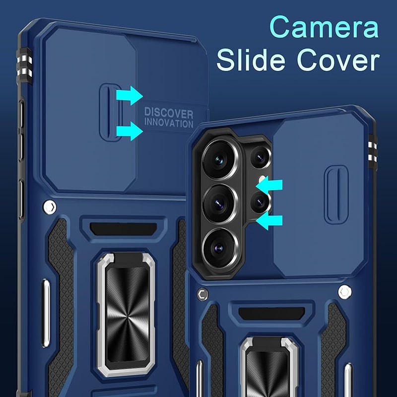 DEERLAMN Case for Samsung Galaxy S26 Ultra 6.9-Inch with Slide Camera Cover+Screen Protector(1 Pack), Rotated Ring Kickstand Military Grade Shockproof Protective Cover-Navy Blue - Image 2
