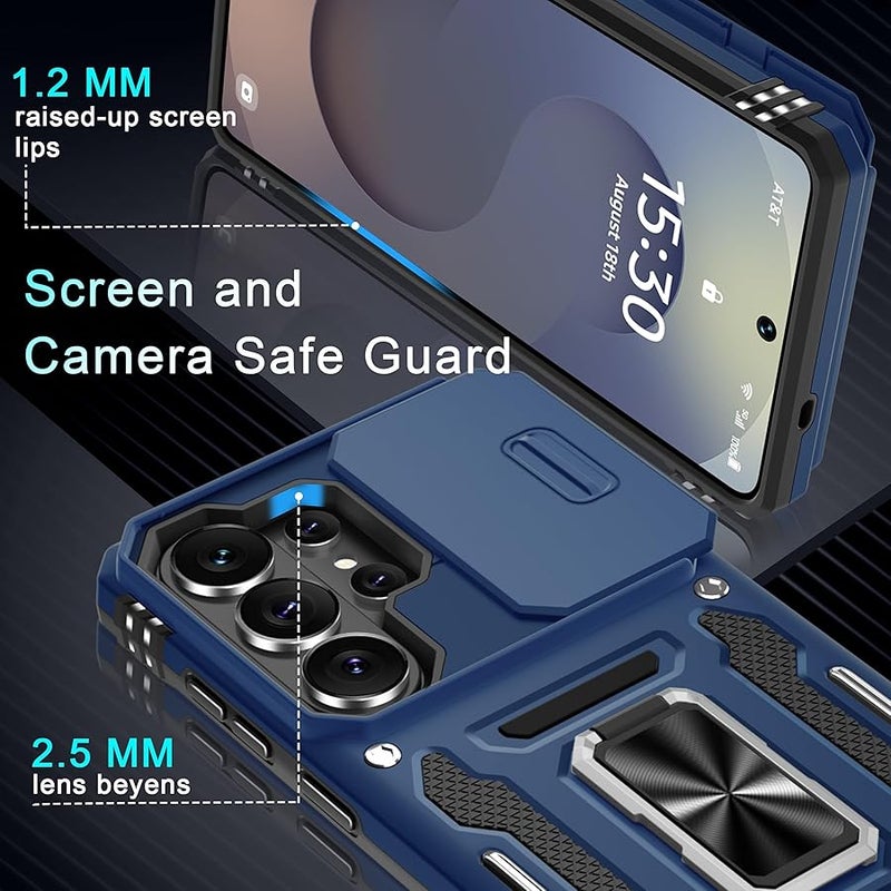 DEERLAMN Case for Samsung Galaxy S26 Ultra 6.9-Inch with Slide Camera Cover+Screen Protector(1 Pack), Rotated Ring Kickstand Military Grade Shockproof Protective Cover-Navy Blue - Image 5