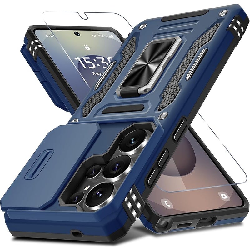 DEERLAMN Case for Samsung Galaxy S26 Ultra 6.9-Inch with Slide Camera Cover+Screen Protector(1 Pack), Rotated Ring Kickstand Military Grade Shockproof Protective Cover-Navy Blue - Image 1