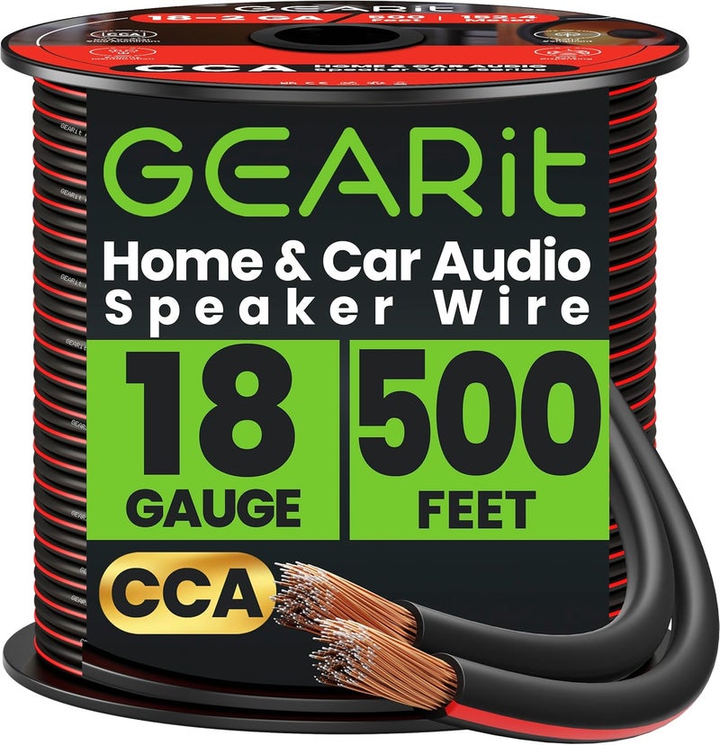 GearIT سلك مكبر الصوت 18AWG، سلسلة برو سلك مكبر الصوت 18 قياس (500 قدم / 152 متر) استخدام رائع لمكبرات الصوت في المسرح المنزلي ومكبرات الصوت في السيارة، أسود - Image 1