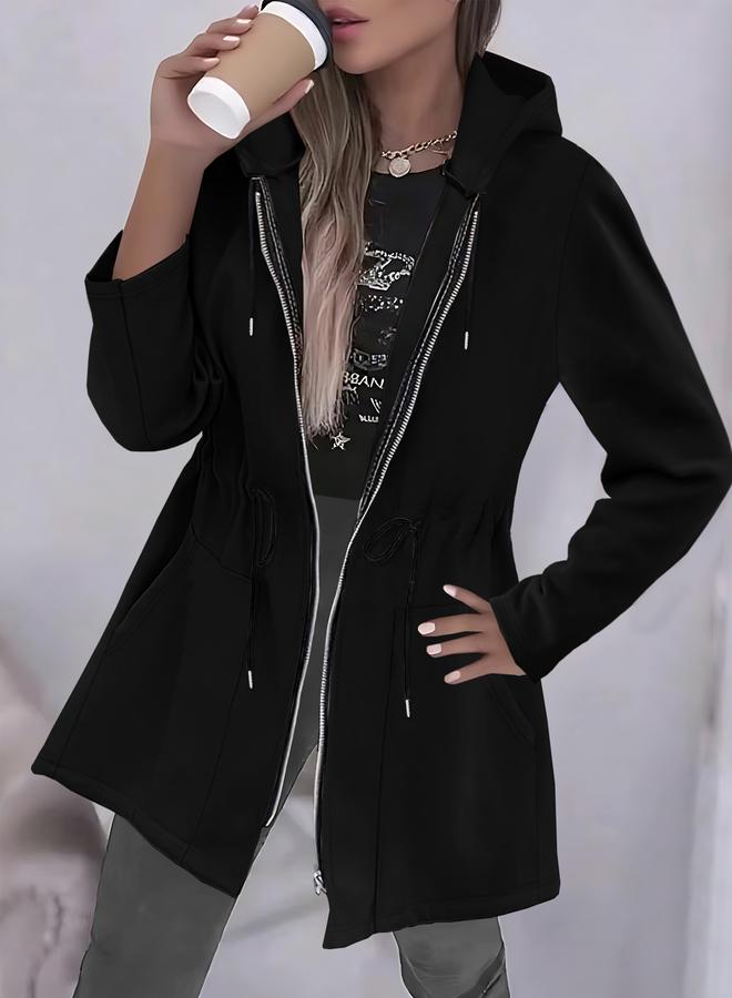 تايك تو جاكيت طويل بسحاب بغطاء رأس للمقاسات الكبيرة - Image 3