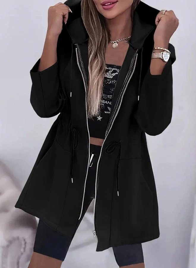 Take Two Take Two Plus Size Longline Zip-Up Hooded Jacket
