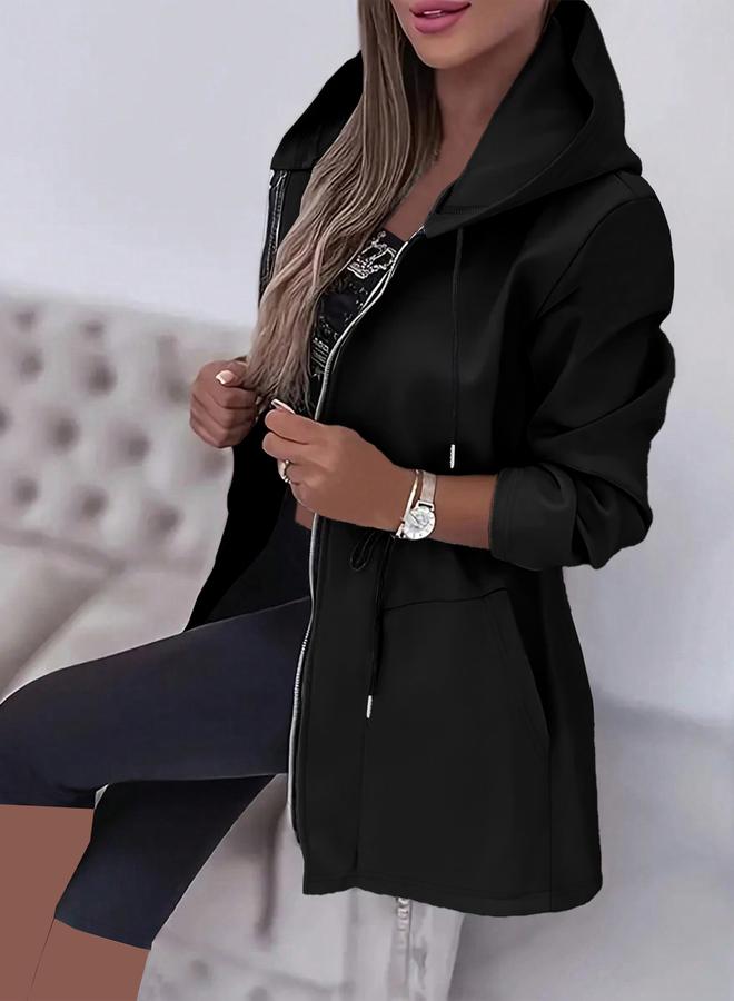 تايك تو جاكيت طويل بسحاب بغطاء رأس للمقاسات الكبيرة - Image 4