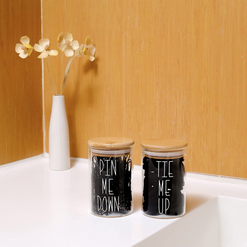 MOMEEMO Apothecary Jars with Lids for Bathroom Storage Organizer, Hair Tie Organizer & Bobby Pin Holder are Great for Bamboo Bathroom Accessories. (Hair Ties & Pins) - Image 2