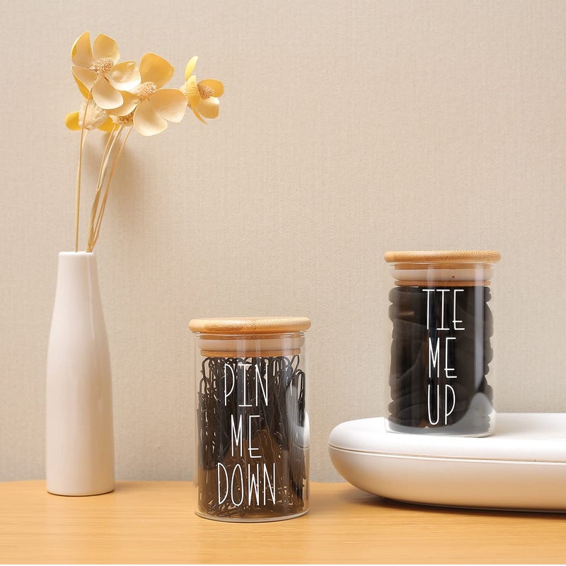 MOMEEMO Apothecary Jars with Lids for Bathroom Storage Organizer, Hair Tie Organizer & Bobby Pin Holder are Great for Bamboo Bathroom Accessories. (Hair Ties & Pins) - Image 4