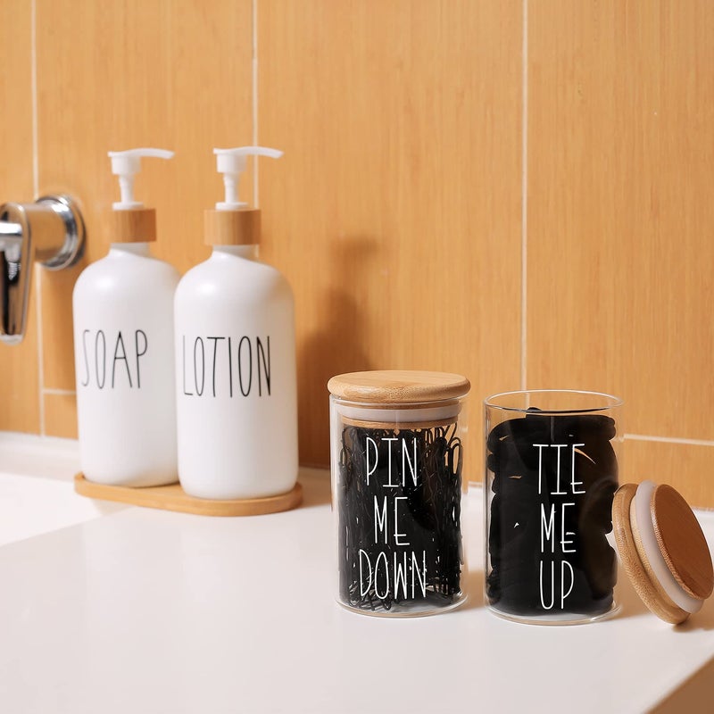 MOMEEMO Apothecary Jars with Lids for Bathroom Storage Organizer, Hair Tie Organizer & Bobby Pin Holder are Great for Bamboo Bathroom Accessories. (Hair Ties & Pins) - Image 3