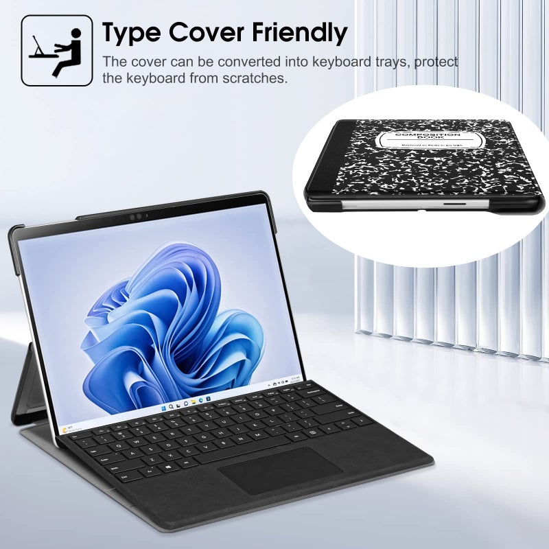 Fintie Case for 13 Inch Microsoft Surface Pro 11/10/9 - Multiple Angle Viewing Hard Shell Slim Portfolio Cover Compatible with Type Cover Keyboard, Composition Book - Image 4
