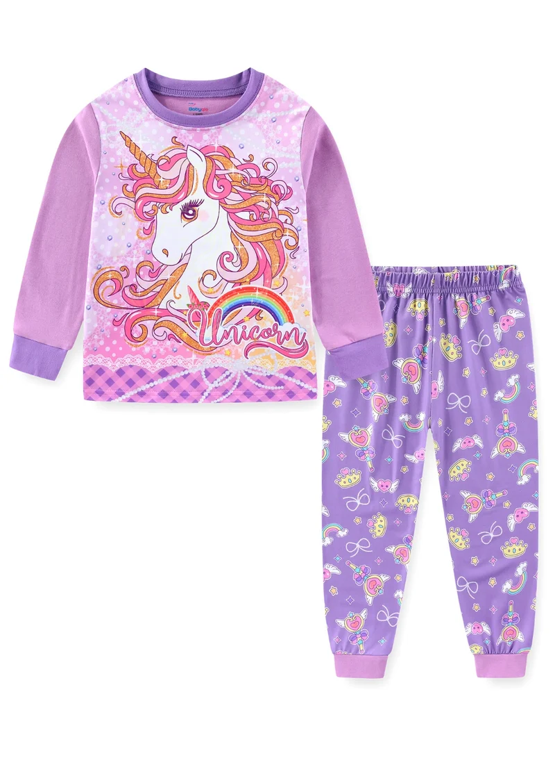 babyqlo Glow Rainbow Unicorn Girls Cotton Pajama Night Set