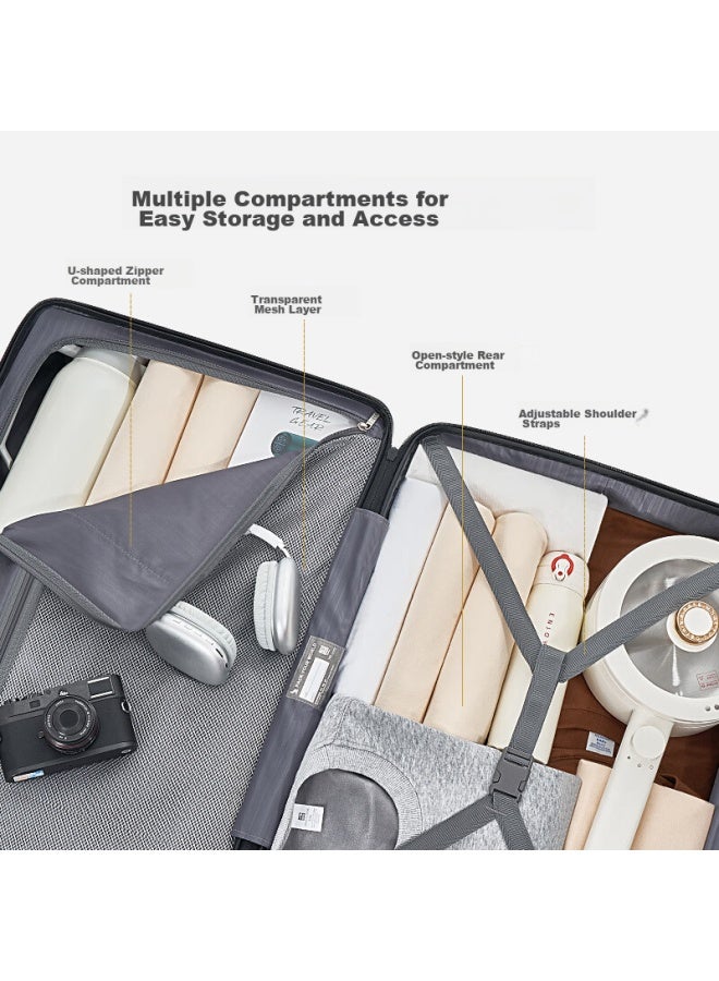 OIWAS Aihua Luggage Suitcase For Men And Women, Large Capacity Travel Case, Lightweight, 360-degree Spinner Wheels, 26-inch, Password Lock, Glacier Silver - Image 2