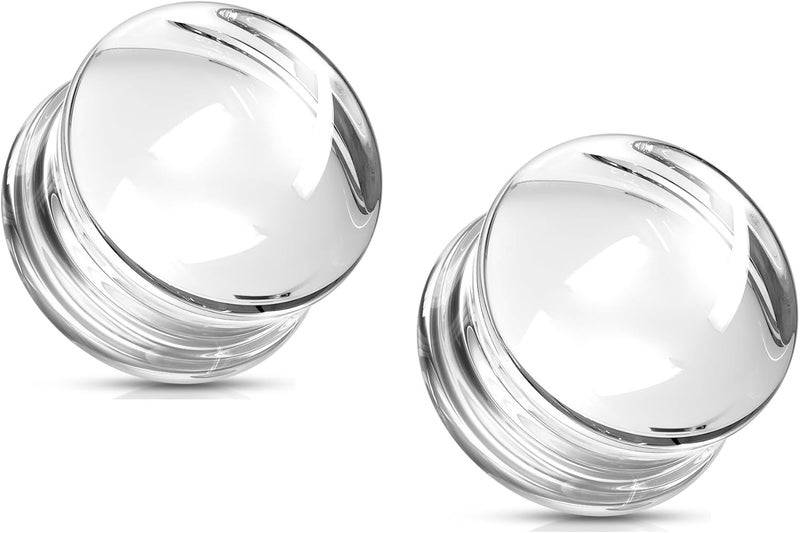 Pierced Owl - Clear Glass Double Flared Concave Saddle Plugs, Sold as a Pair - Image 1