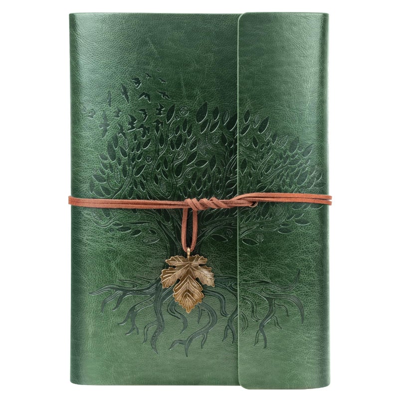 Billtigif PU Leather Journal Notebook, Refillable Travel Vintage Writing Journals Diary, Gifts for Women, Men, Teen Girls and Boys, 100GSM Lined Paper,160 Pages(Green, A5 9.2" x 6.5") - Image 1