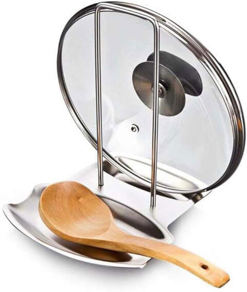 YumLock Lid and spoon rest, stainless steel pan pot cover lid rack stand spoon rest stove organizer storage soup spoon holder for home kitchen and bar tools