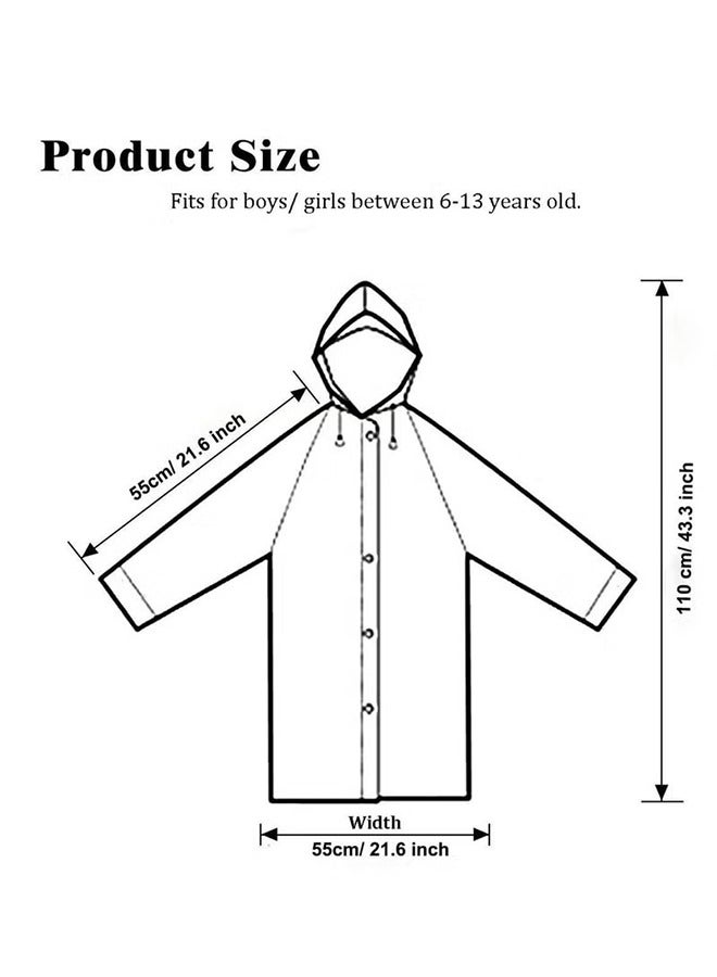 Kids Rain Poncho (2 Pack), Reusable EVA Children Raincoat for 6-13 Girls Boys, Waterproof Long Rain Jackets with Hood, Emergency Gear for Outdoor Camping Hiking Traveling School - Image 2