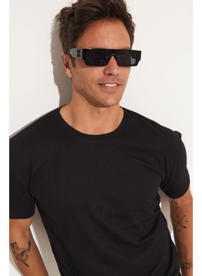 JUNE June Men Oversize Cardigan Neck Detailed Tshirt Black