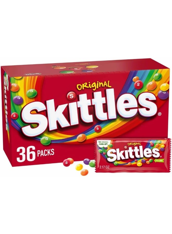 Skittles حلوى سكتلز الأصلية القابلة للمضغ، حجم كامل - 2.17 أونصة، عبوة حلوى بالجملة 36 قطعة - Image 1