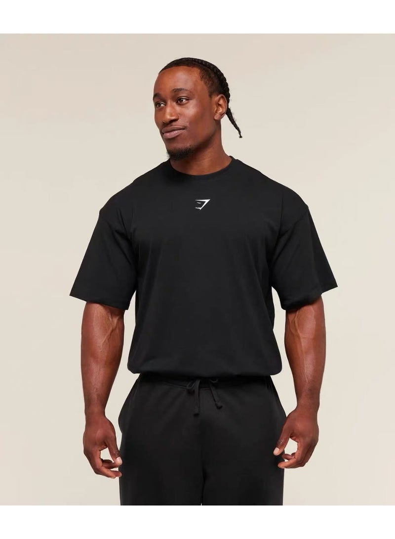 Gymshark Power T-Shirt, Men Heavyweight Oversized Gym Tshirt, Back Graphic Workout Lifting Training Top (Black/White) - Image 2