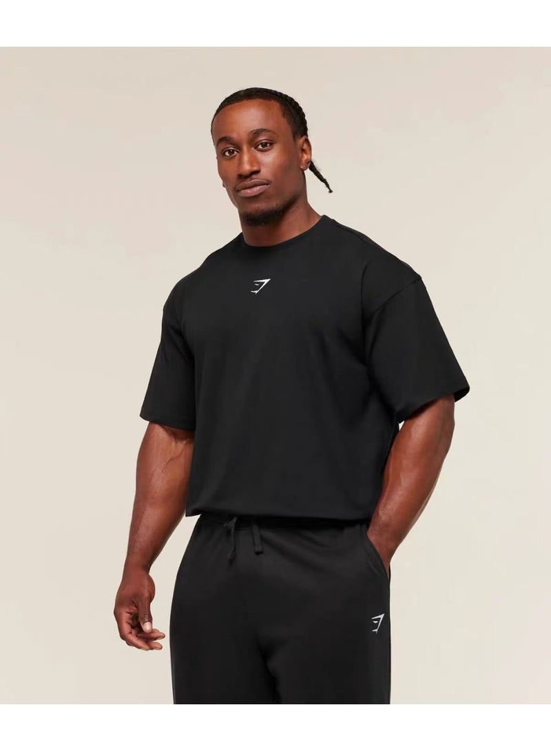 Gymshark Power T-Shirt, Men Heavyweight Oversized Gym Tshirt, Back Graphic Workout Lifting Training Top (Black/White) - Image 3