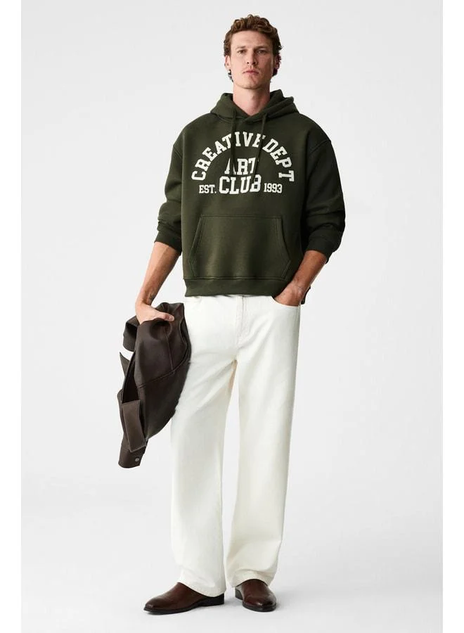 GRIMELANGE CASSIAN Men's Front-Puffed Printed Hooded Corded Kangaroo Pocket Khaki Sweatshirt.