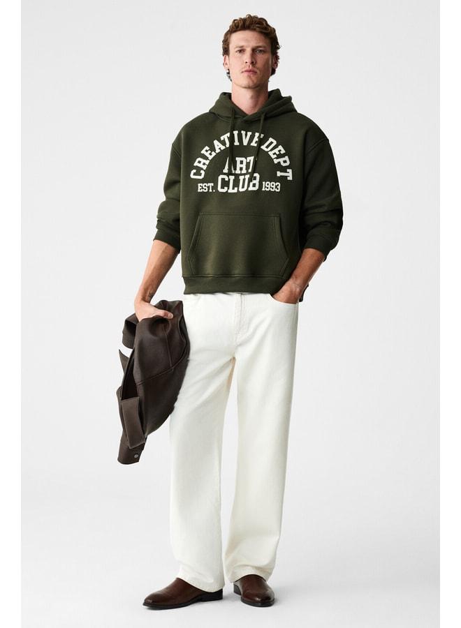 GRIMELANGE CASSIAN Men's Front-Puffed Printed Hooded Corded Kangaroo Pocket Khaki Sweatshirt. - Image 2