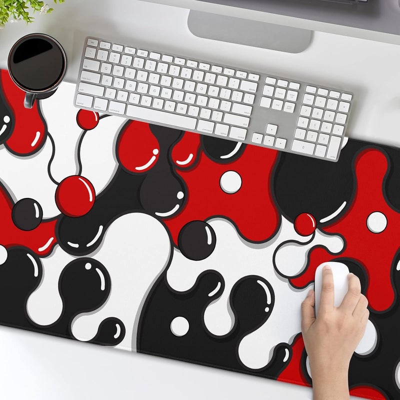 aportt Red Black White Mouse Pad Anime Cool Geometric Japanese Extended Desk Mat 80X30cm Non-Slip Rubber Base Stitched Edge Large XL Mousepad for Desk Gaming Laptop Desktop,31.5×11.8 Inch - Image 5