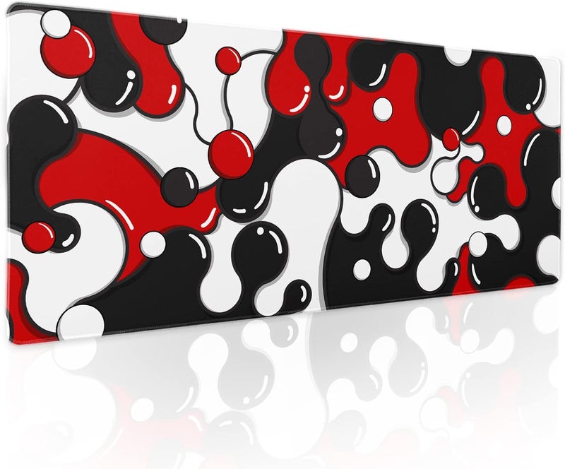 aportt Red Black White Mouse Pad Anime Cool Geometric Japanese Extended Desk Mat 80X30cm Non-Slip Rubber Base Stitched Edge Large XL Mousepad for Desk Gaming Laptop Desktop,31.5×11.8 Inch - Image 1