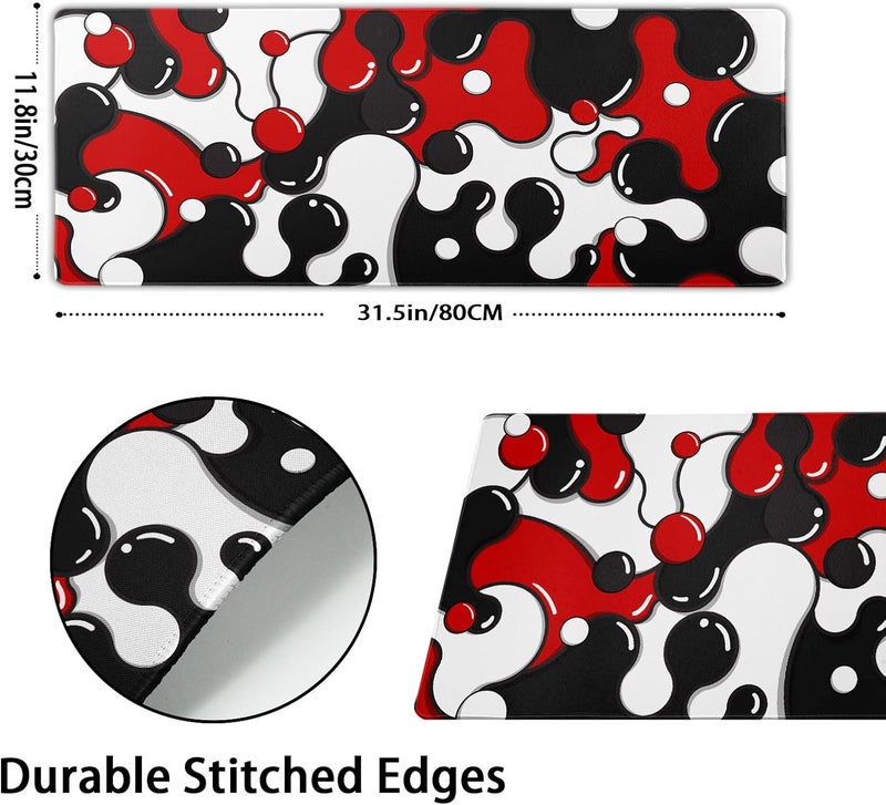 aportt Red Black White Mouse Pad Anime Cool Geometric Japanese Extended Desk Mat 80X30cm Non-Slip Rubber Base Stitched Edge Large XL Mousepad for Desk Gaming Laptop Desktop,31.5×11.8 Inch - Image 2