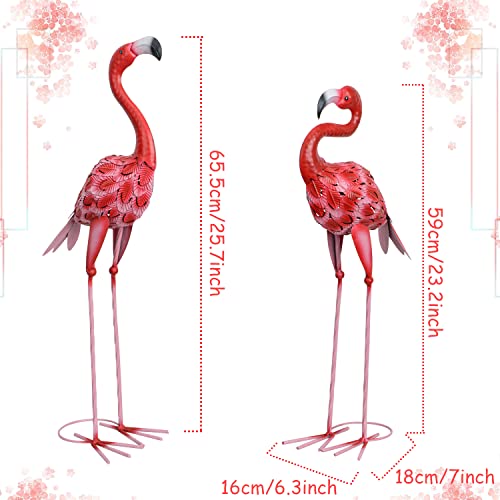 SUNREEK 2Pcs Flamingo Outdoor Statues, Metal Flamingo Yard Art Decor for Garden Home Patio Yard Display - Image 2