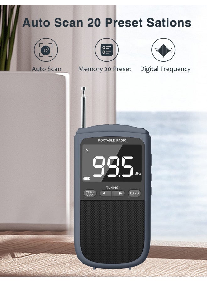 Jazmm AM FM Walkman Radio:900mAh Rechargeable Portable Transistor Pocket Radio with Best Reception Digital Tuning, LCD Screen,Stereo Earphone Jack, Sleep Timer and Alarm Clock for Jogging,Walking Grey  - Image 3