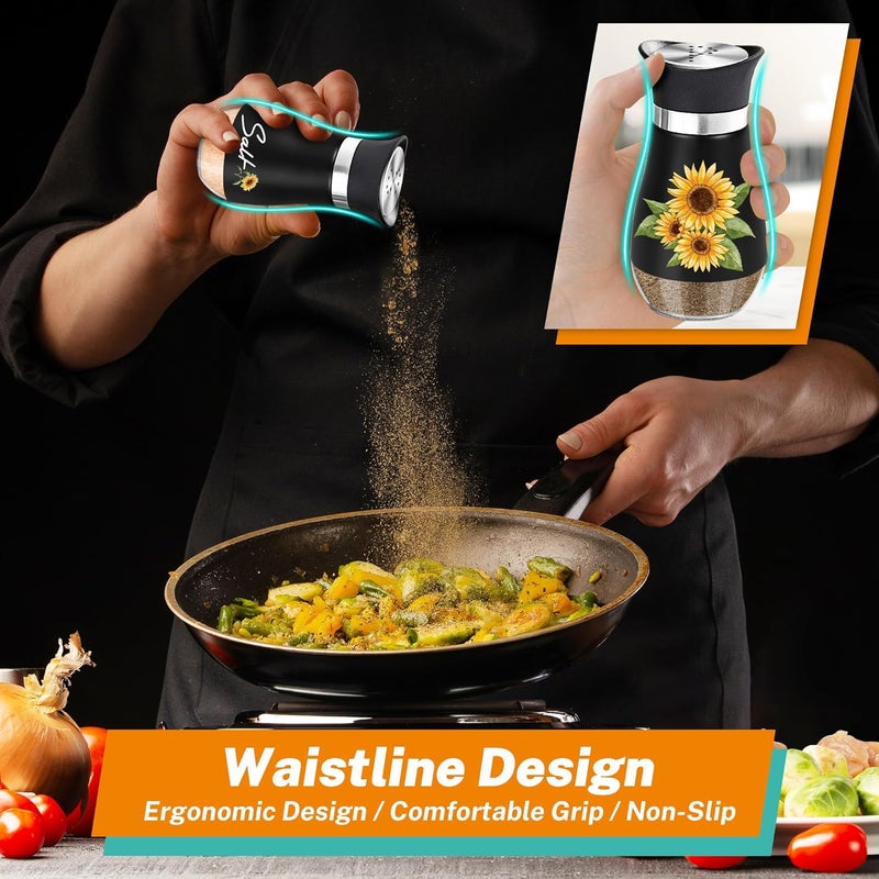 Arrozon Black Sunflower Salt and Pepper Shakers Set - 4oz Farmhouse Kitchen Gadget and Accessories Sunflower Gifts for Decor Cooking Table,Housewarming,Thanksgiving,Christmas - Image 5