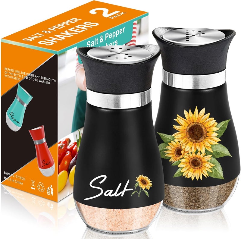 Arrozon Black Sunflower Salt and Pepper Shakers Set - 4oz Farmhouse Kitchen Gadget and Accessories Sunflower Gifts for Decor Cooking Table,Housewarming,Thanksgiving,Christmas - Image 1