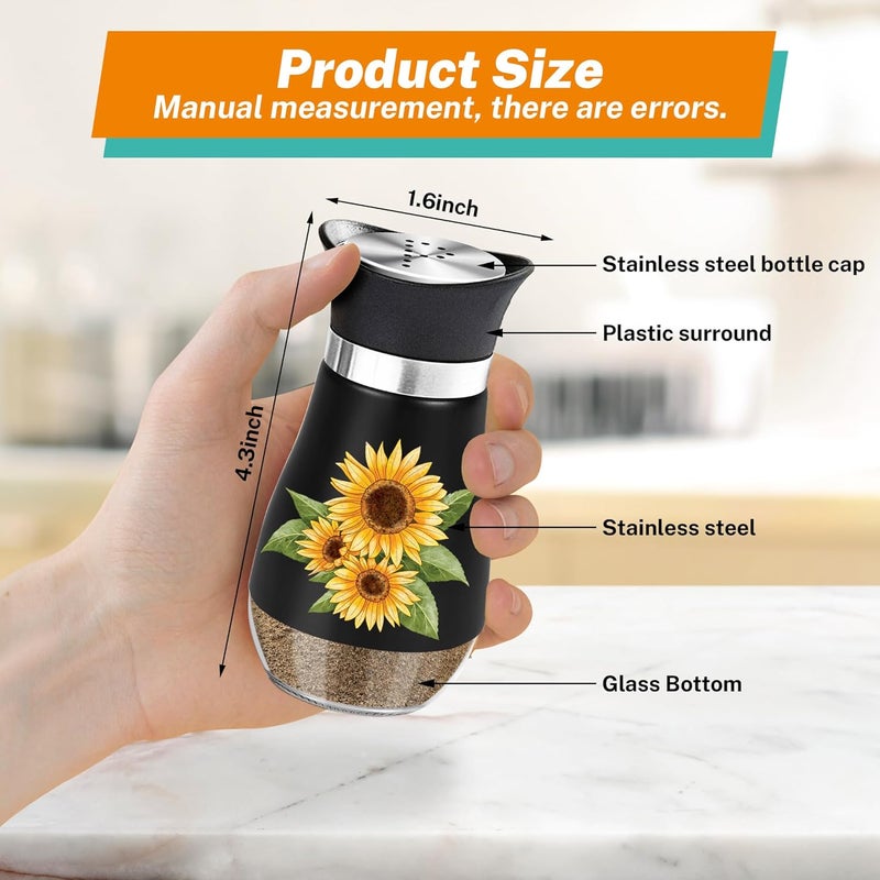Arrozon Black Sunflower Salt and Pepper Shakers Set - 4oz Farmhouse Kitchen Gadget and Accessories Sunflower Gifts for Decor Cooking Table,Housewarming,Thanksgiving,Christmas - Image 2