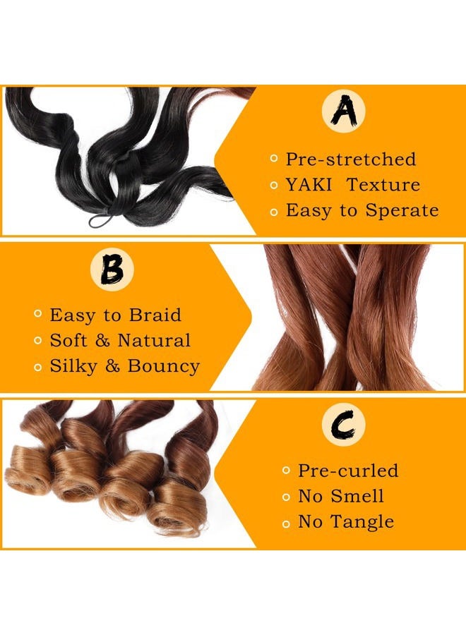 Colorful Queen French Curly Braiding Hair 7 Packs 22 Inch Pre Stretched Braiding Hair Ombre Bouncy Loose Wave Crochet Braids for Women Spanish Curly Ends Synthetic Hair Extensions (7 Packs, 1B/33/30#) - Image 4