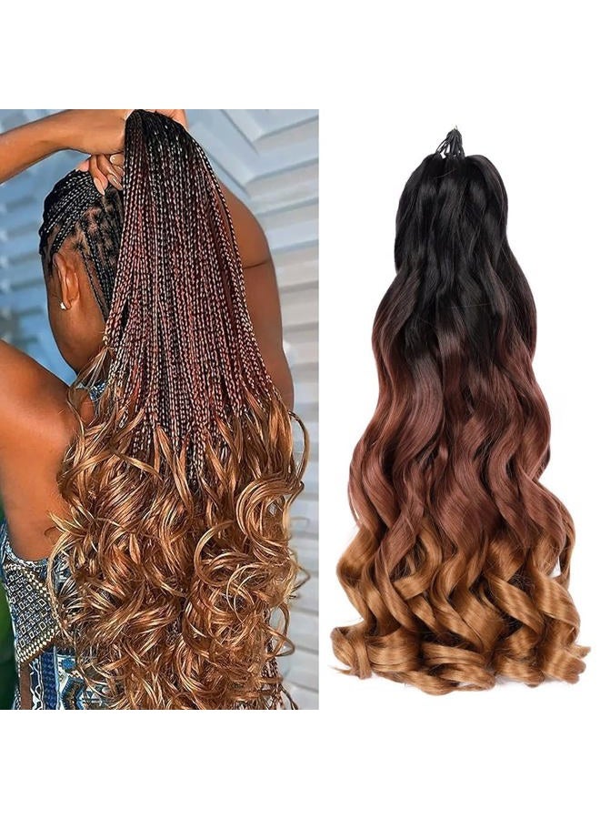 Colorful Queen French Curly Braiding Hair 7 Packs 22 Inch Pre Stretched Braiding Hair Ombre Bouncy Loose Wave Crochet Braids for Women Spanish Curly Ends Synthetic Hair Extensions (7 Packs, 1B/33/30#) - Image 1