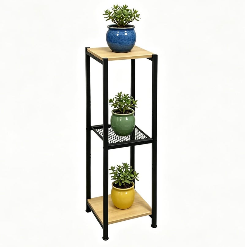 Dipion Extra Tall Plant Stand Indoor,40 Inch Plants Stands,3 Tier Metal Plant Stand with Heavy Duty Wood and Metal Mesh Shelf,Yellow Oak and Black - Image 1